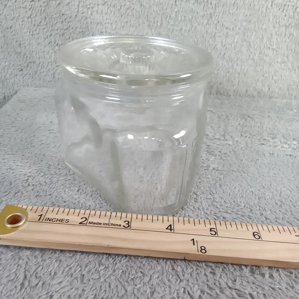 Vintage Clear Pressed Glass Hexagon Candy Dish Scroll Pattern Apothecary Jar Lid